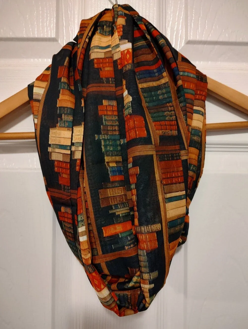 Bookcase Print Infinity Scarf in Black and Brown
